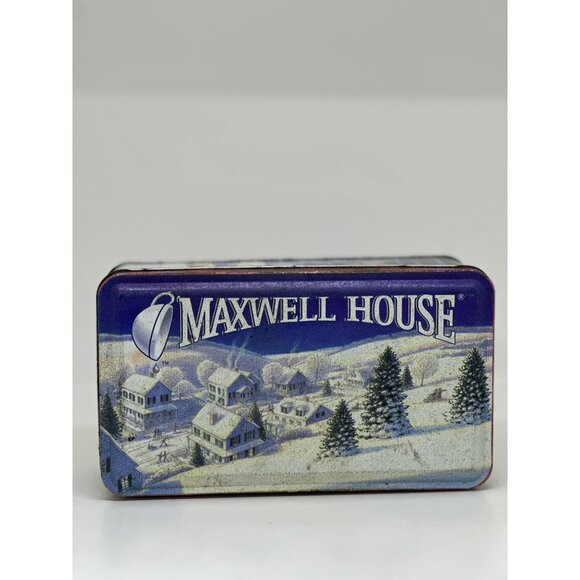 VTG 1997 Maxwell House Coffee Collectors Tin Winter Town Holiday Christmas Empty - Picture 1 of 6
